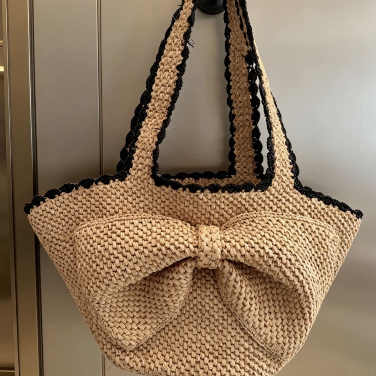 NEW raffia bow crochet handwov - đánh giá và giá Crochet Bag Raffia