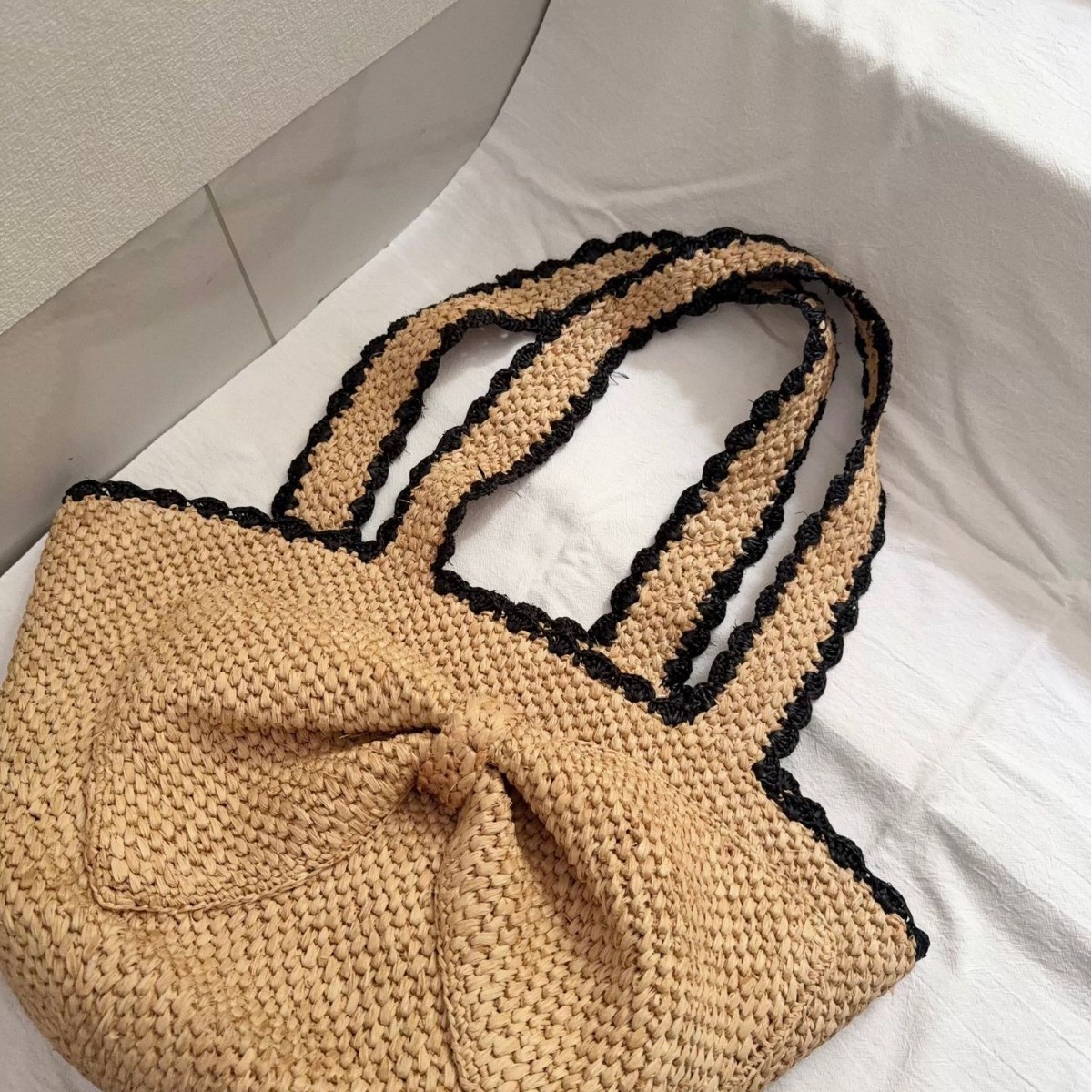 NEW raffia bow crochet handwov - đánh giá và giá Crochet Bag Raffia